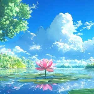 THIS WEEK2 semaine fleur rose nenuphar lac été printemps nuage ciel